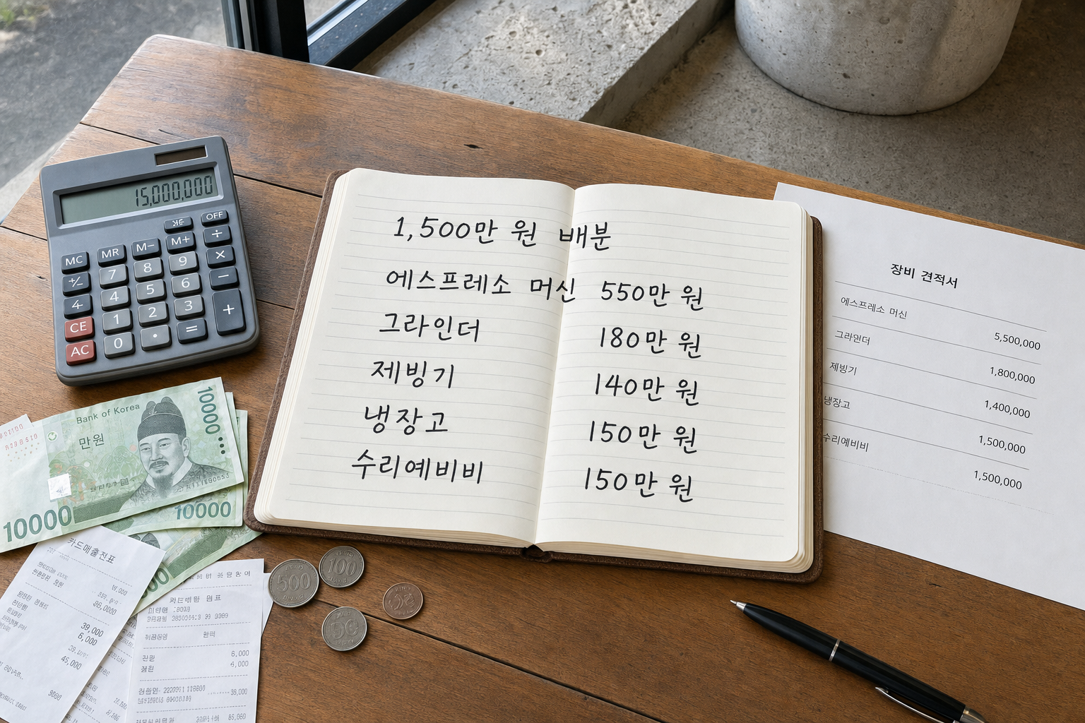 카페 창업 시 1,500만 원으로 카페 장비 예산 배분 우선순위 정하기